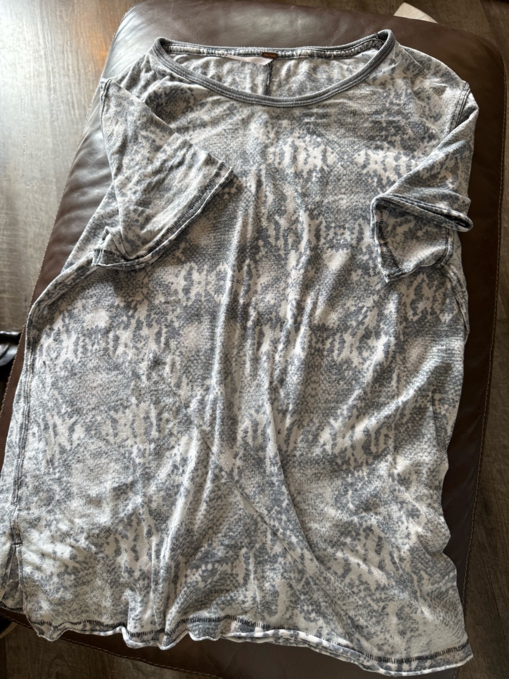 Free People Gray Snake-Print Short Sleeve Tee